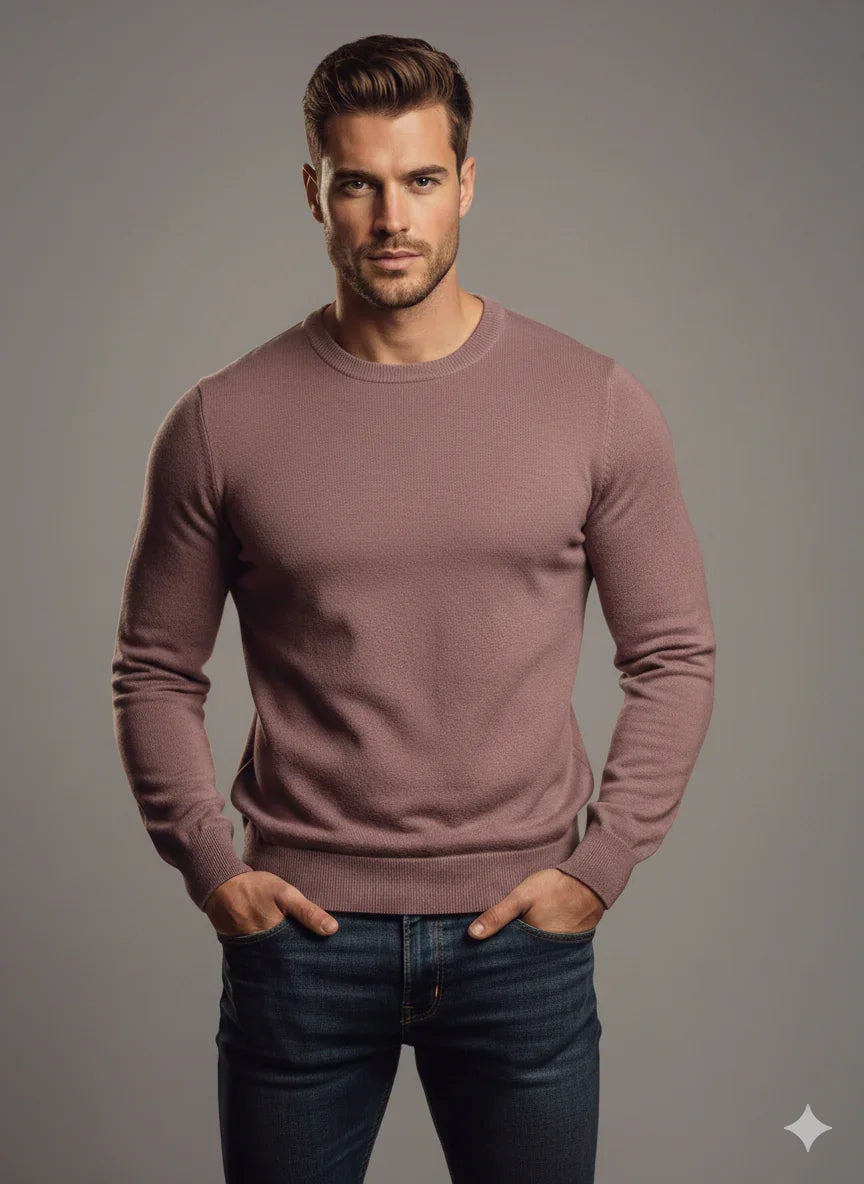 Maglione uomo rosa cipolla a girocollo, vestibilità slim, abbigliamento moda uomo