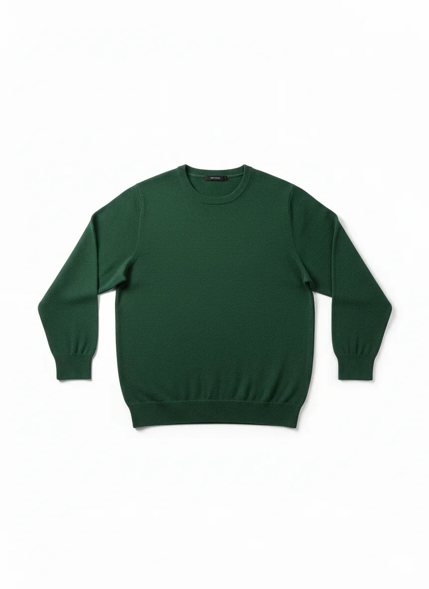Maglione uomo verde bosco girocollo in maglia, moda elegante, fondo bianco