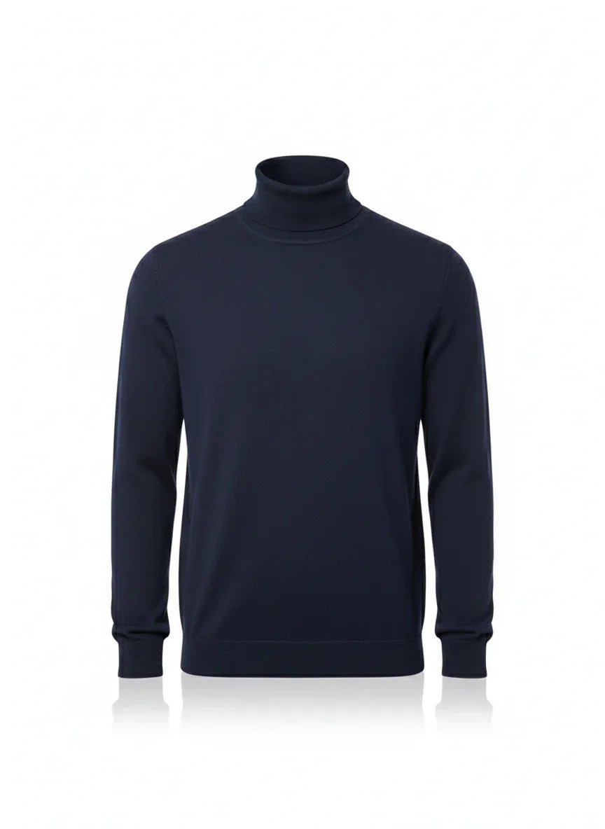 Maglione dolcevita blu notte uomo, manica lunga, stile elegante, fondo neutro