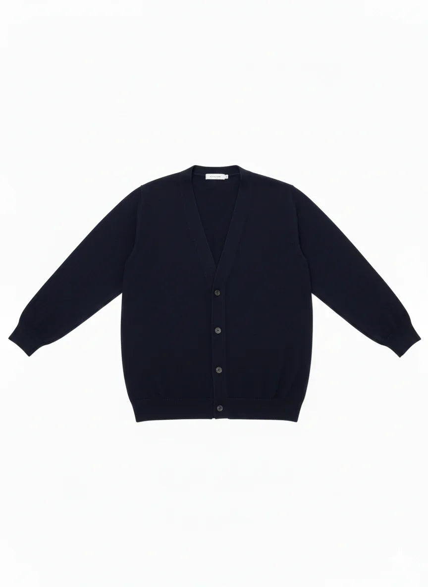 Cardigan uomo blu notte a maniche lunghe, scollo a V, bottoni frontali