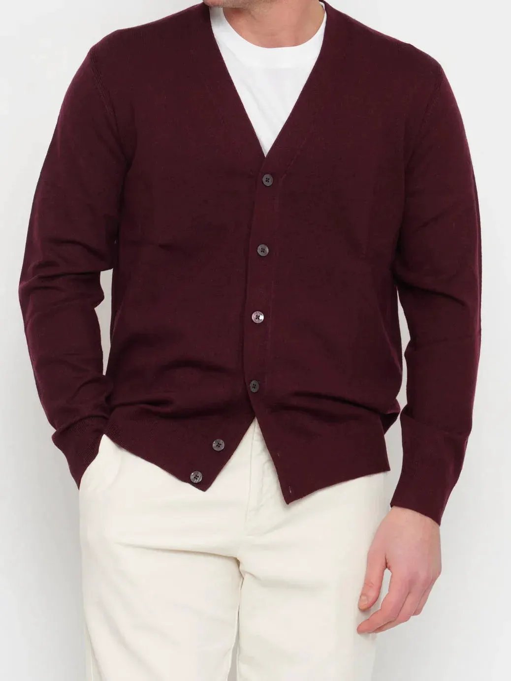 Cardigan uomo prugna con bottoni, vestibilità regular, abbigliamento elegante casual