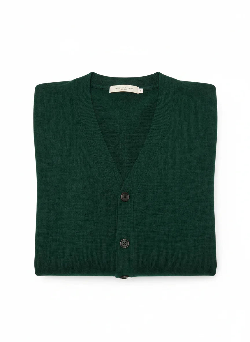 Cardigan verde bosco uomo, maglia a maniche lunghe, bottoni frontali, stile elegante