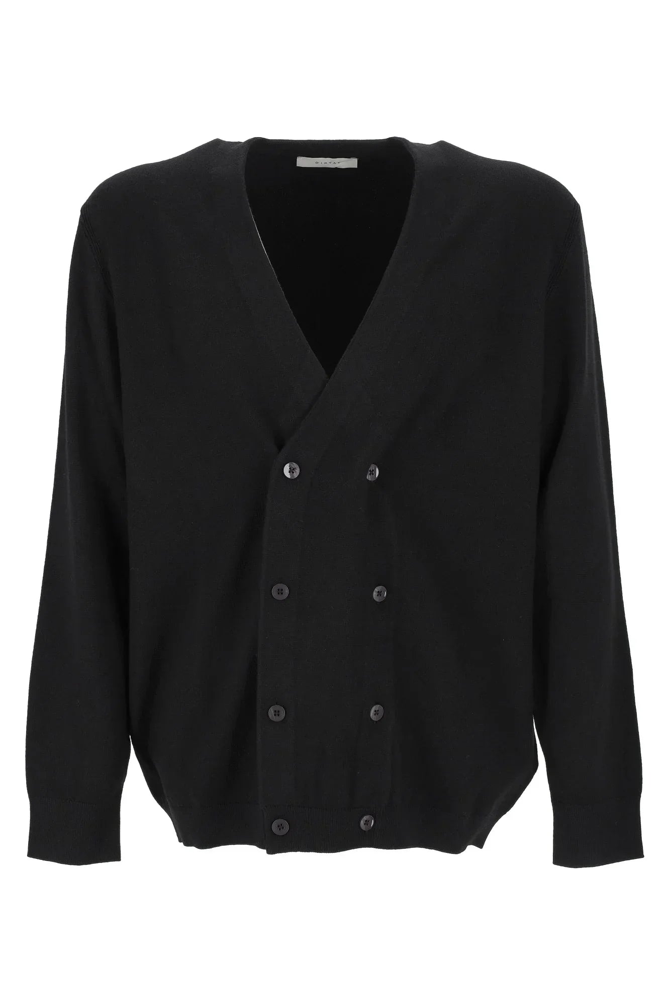 Cardigan nero uomo a doppio petto con bottoni, scollo a V, maniche lunghe