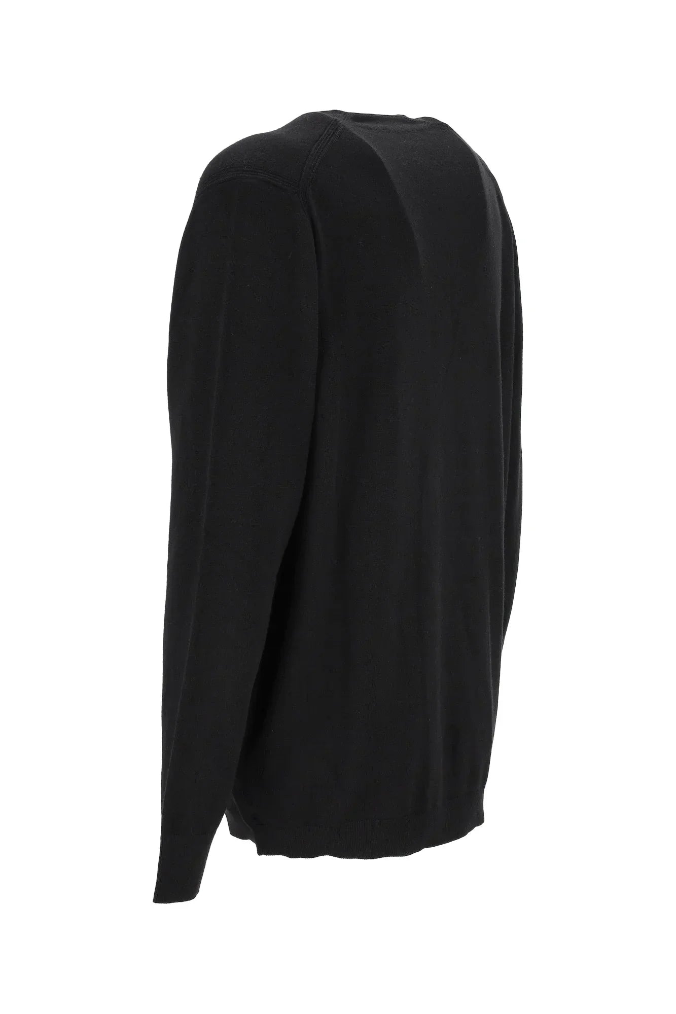 Cardigan nero uomo visto da dietro, design semplice e classico, maniche lunghe.