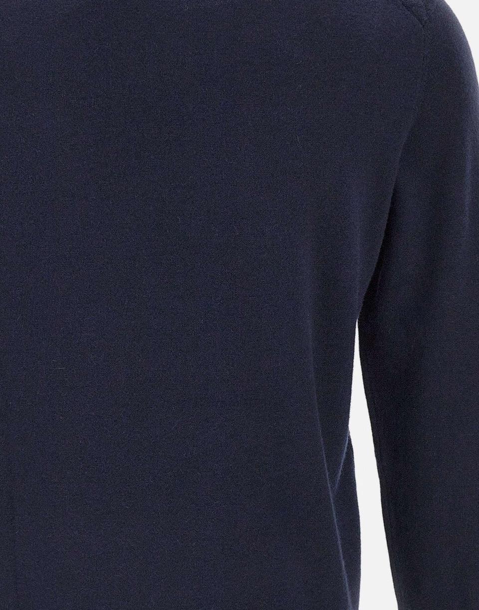 Maglia uomo in maglia blu notte, tessuto morbido, dettaglio spalla visibile