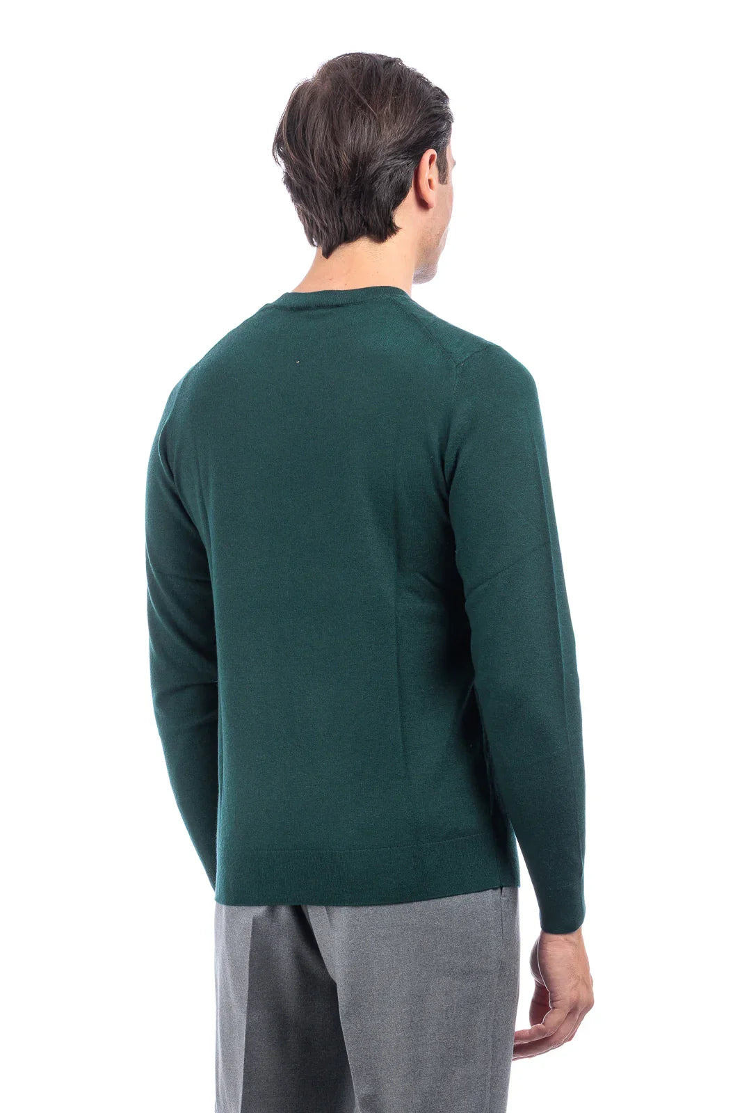 Maglia uomo verde bosco a manica lunga vista posteriore, abbigliamento elegante