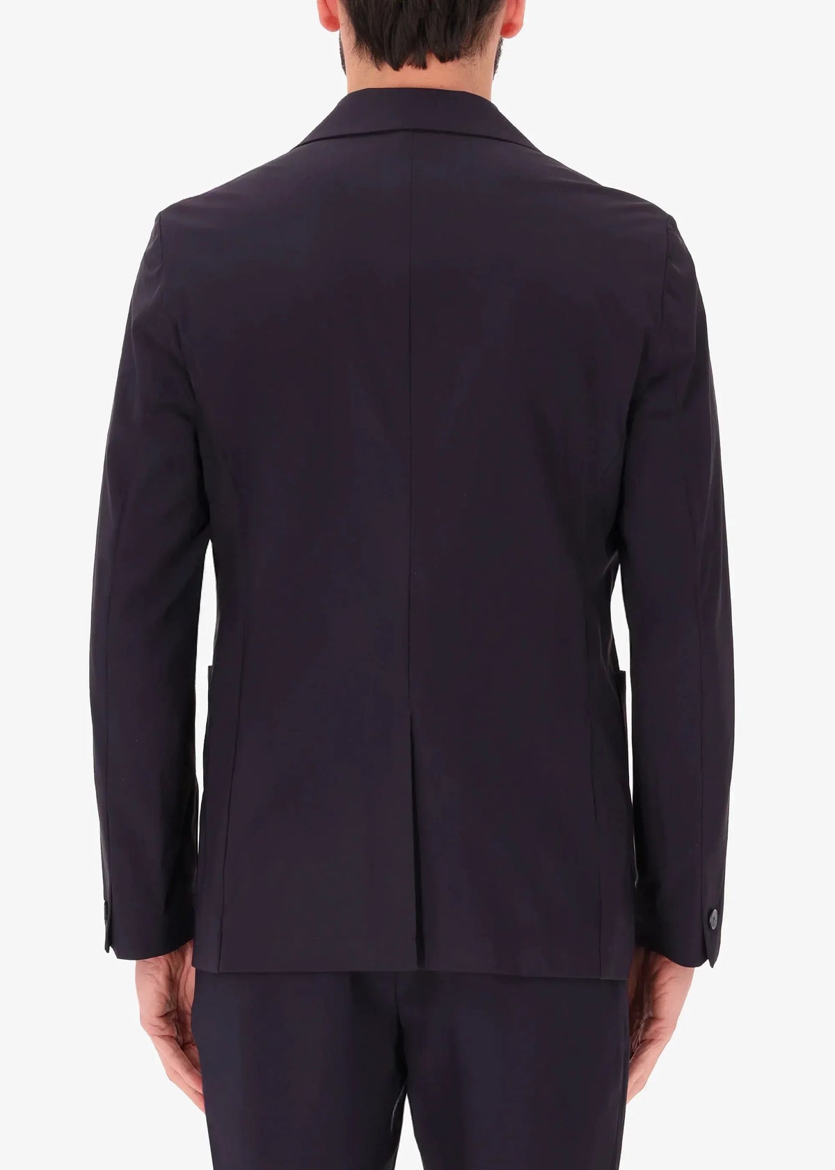 Giacca uomo elegante blu scuro vista posteriore, stile formale Made in Italy
