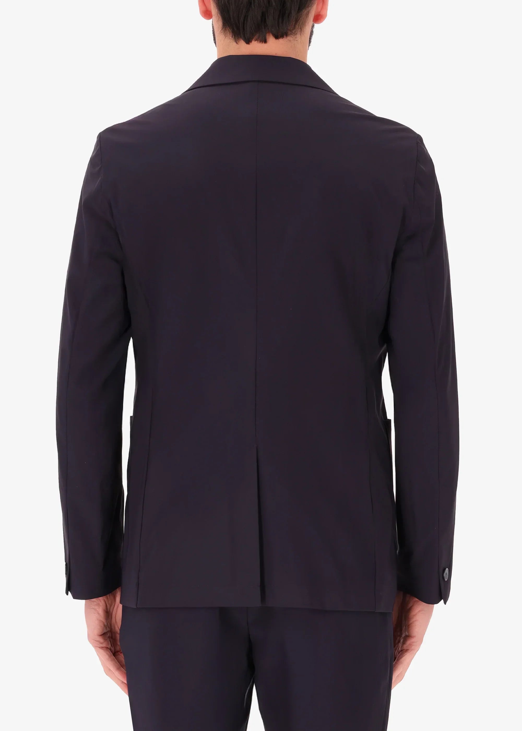 Giacca uomo elegante blu scuro vista posteriore, stile formale Made in Italy