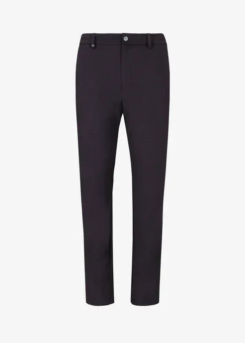 Pantaloni uomo neri eleganti a sigaretta, tessuto liscio, modello moderno.