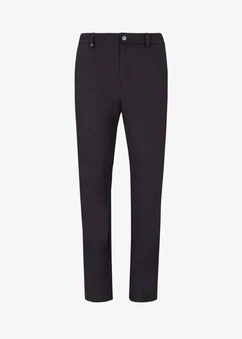 Pantaloni uomo neri eleganti a sigaretta, tessuto liscio, modello moderno.