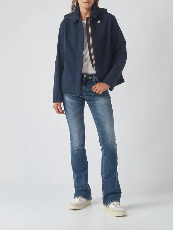 Giacca donna Bleizou Bonded K-WAY K51453W colore Blue (codice colore A2B) - dettaglio cappuccio e zip