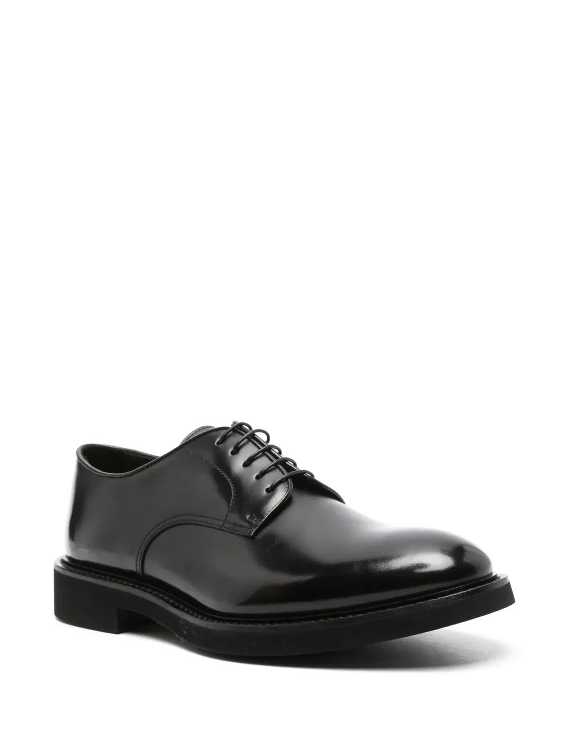 Scarpa derby uomo in pelle nera lucida con suola spessa, calzatura elegante classica