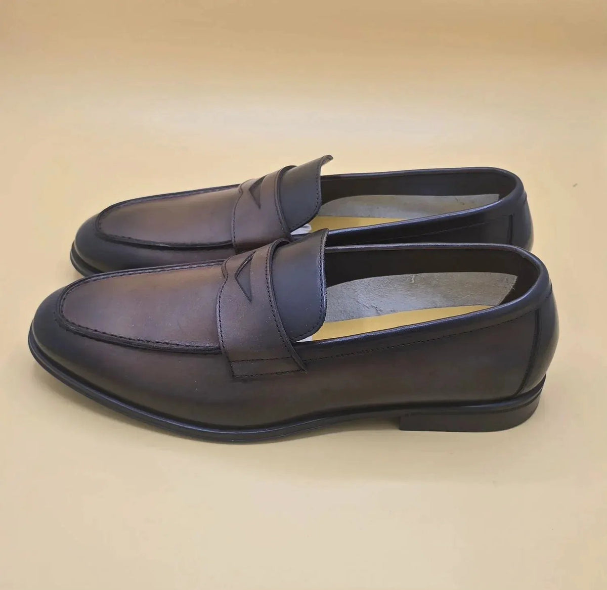 Mocassini penny da uomo in pelle marrone scuro, eleganti, moda Made in Italy