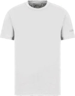 T-shirt uomo bianca a manica corta, stile minimal, girocollo, abbigliamento casual