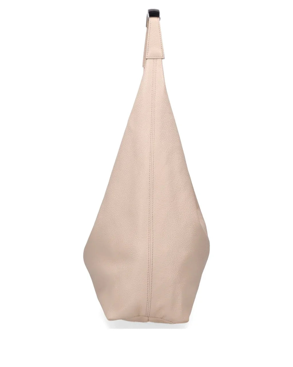 Borsa donna beige in pelle con manico, design moderno ed elegante su sfondo bianco
