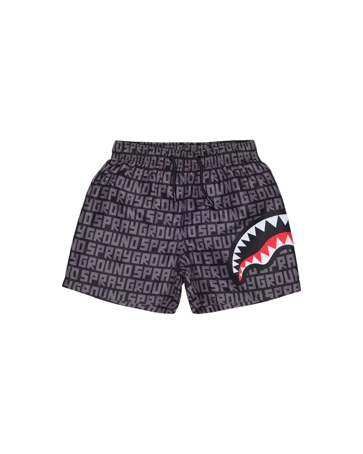 Boxer mare uomo neri con stampa Sprayground all over e dettaglio grafico squalo