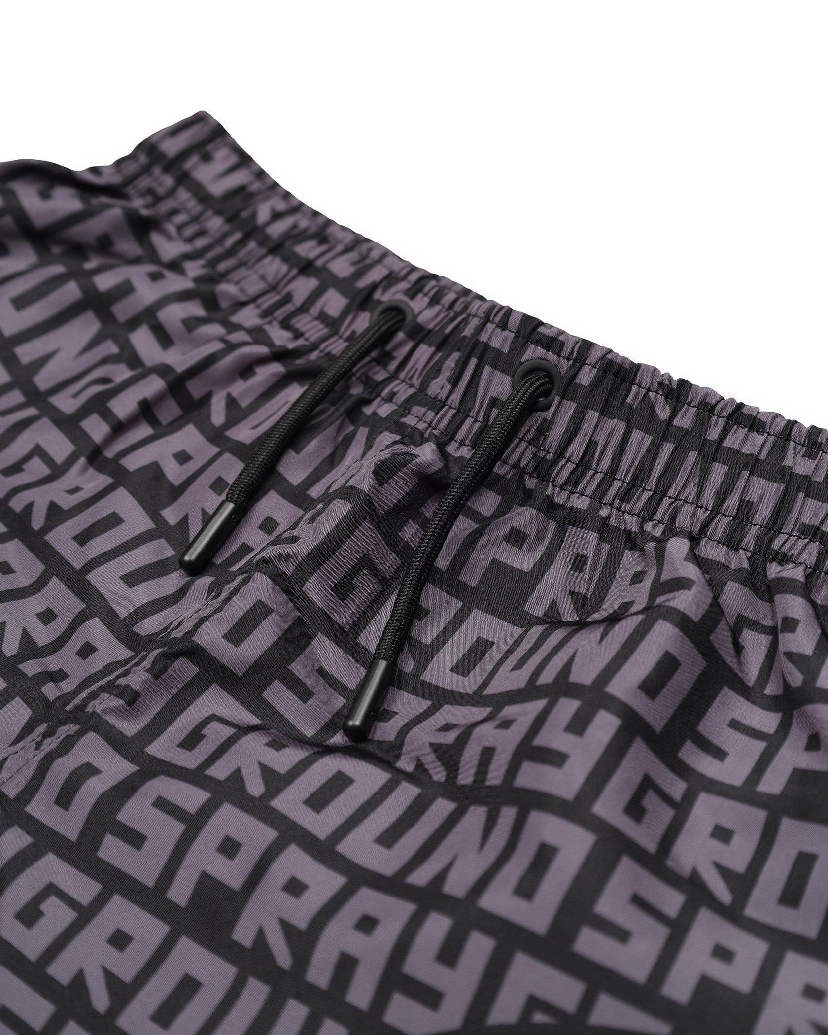 Bermuda uomo con elastico e coulisse, stampa lettering nero e grigio, moda streetwear