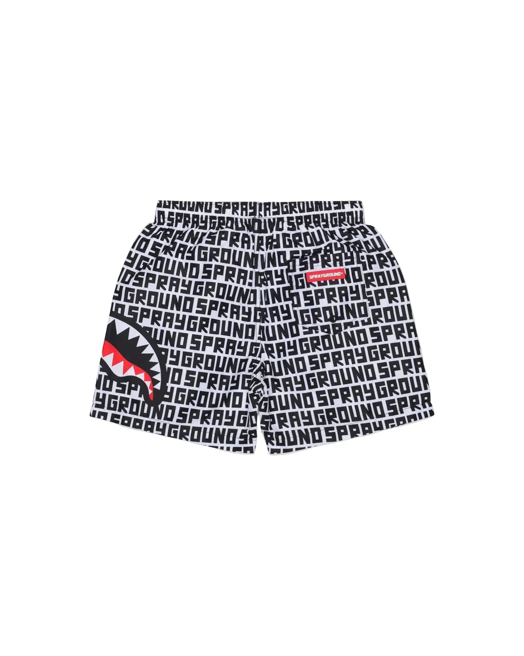 Bermuda uomo neri con stampa grafica e logo Sprayground, motivo squalo, moda streetwear