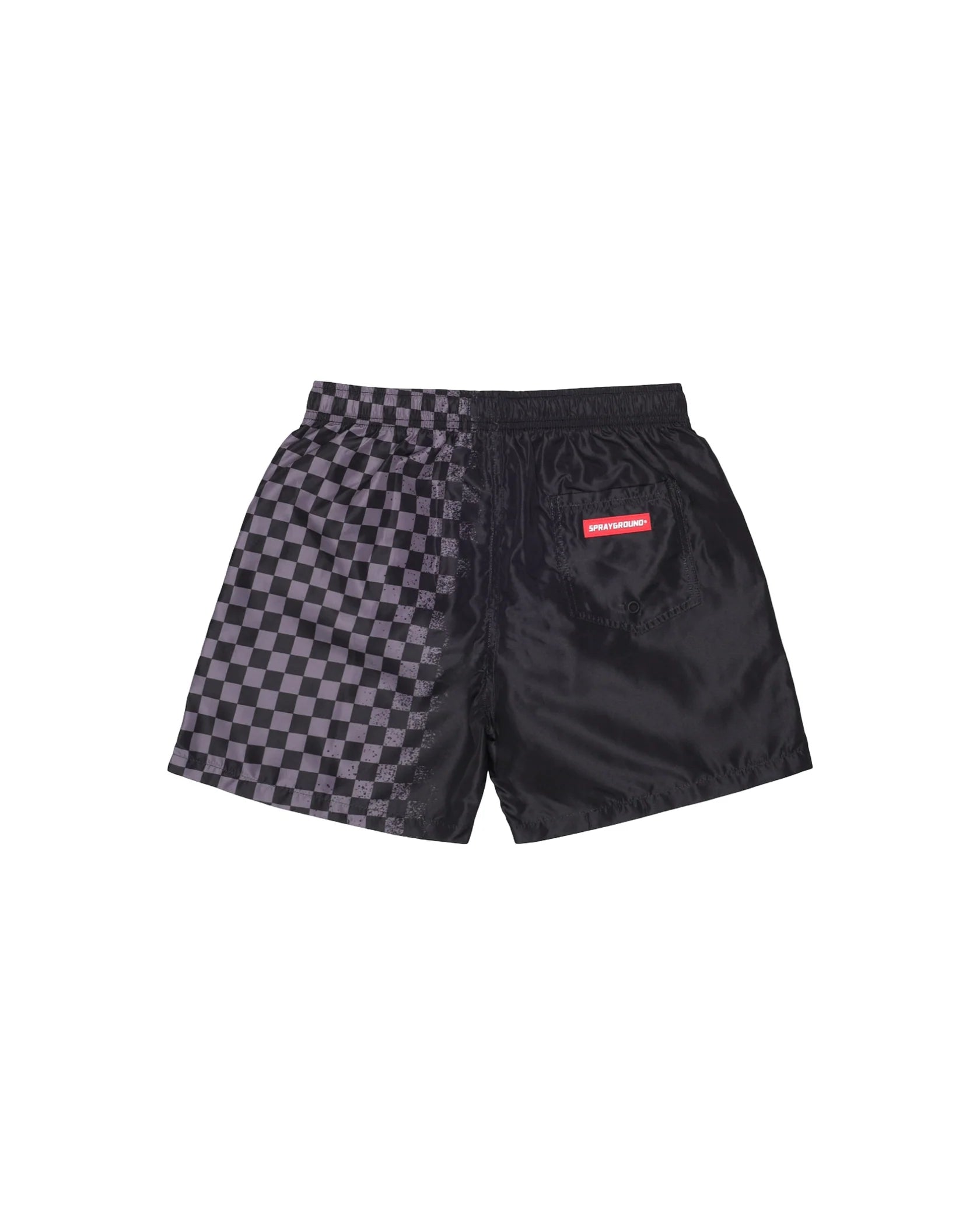 Pantaloncini uomo neri con motivo a scacchi e tasca posteriore, stile streetwear