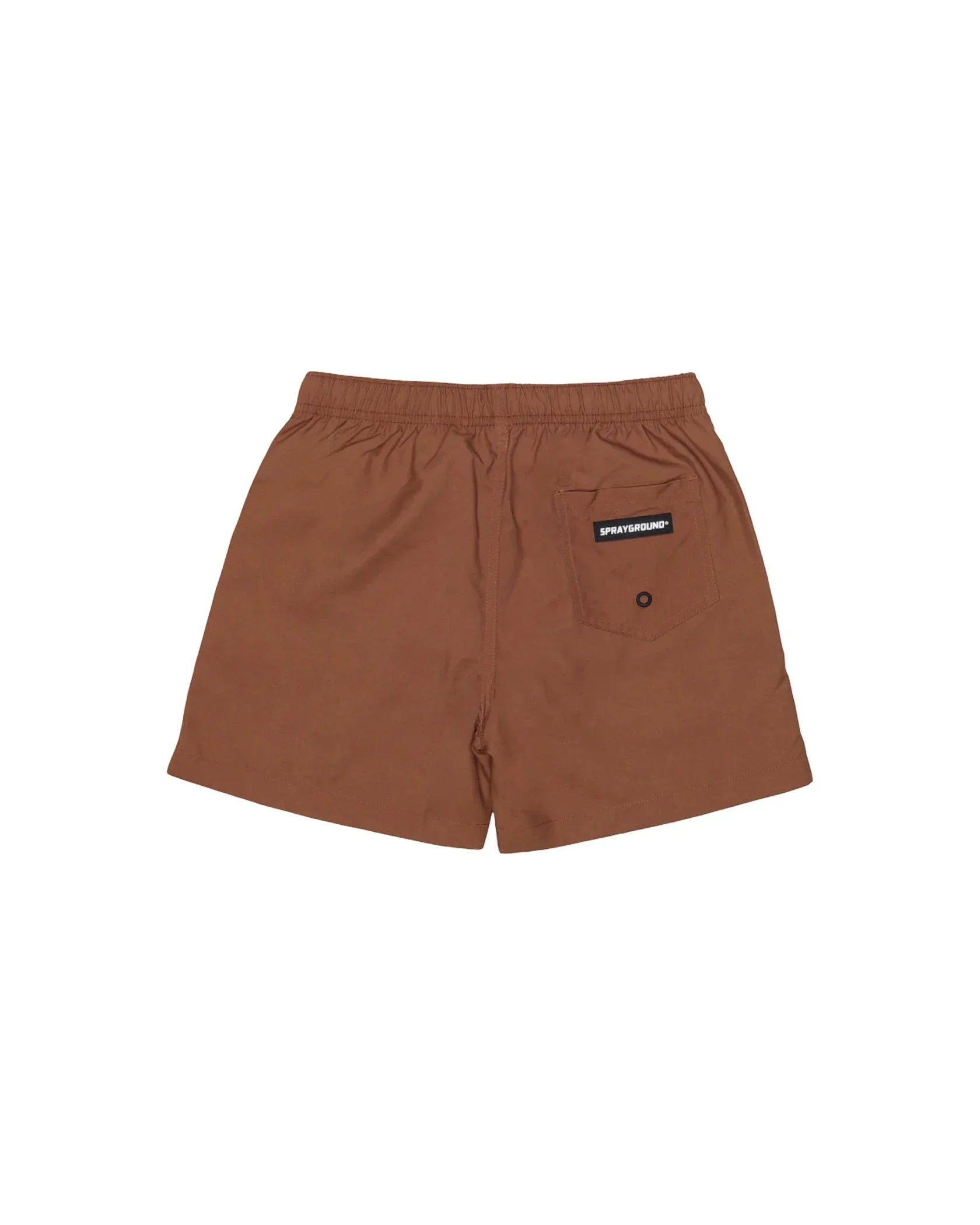Costume da bagno uomo marrone con tasca posteriore e logo Sprayground, stile casual