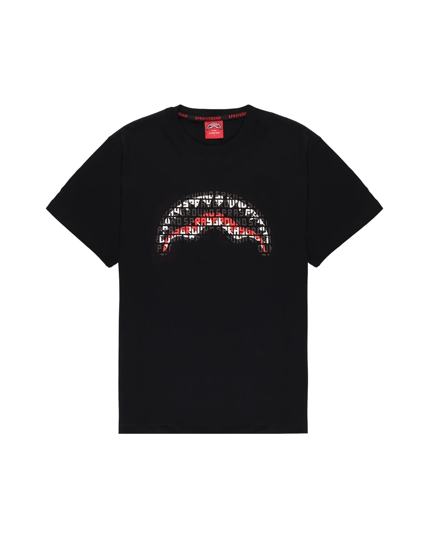 T-shirt nera uomo con stampa grafica frontale e dettagli rossi, abbigliamento moda casual