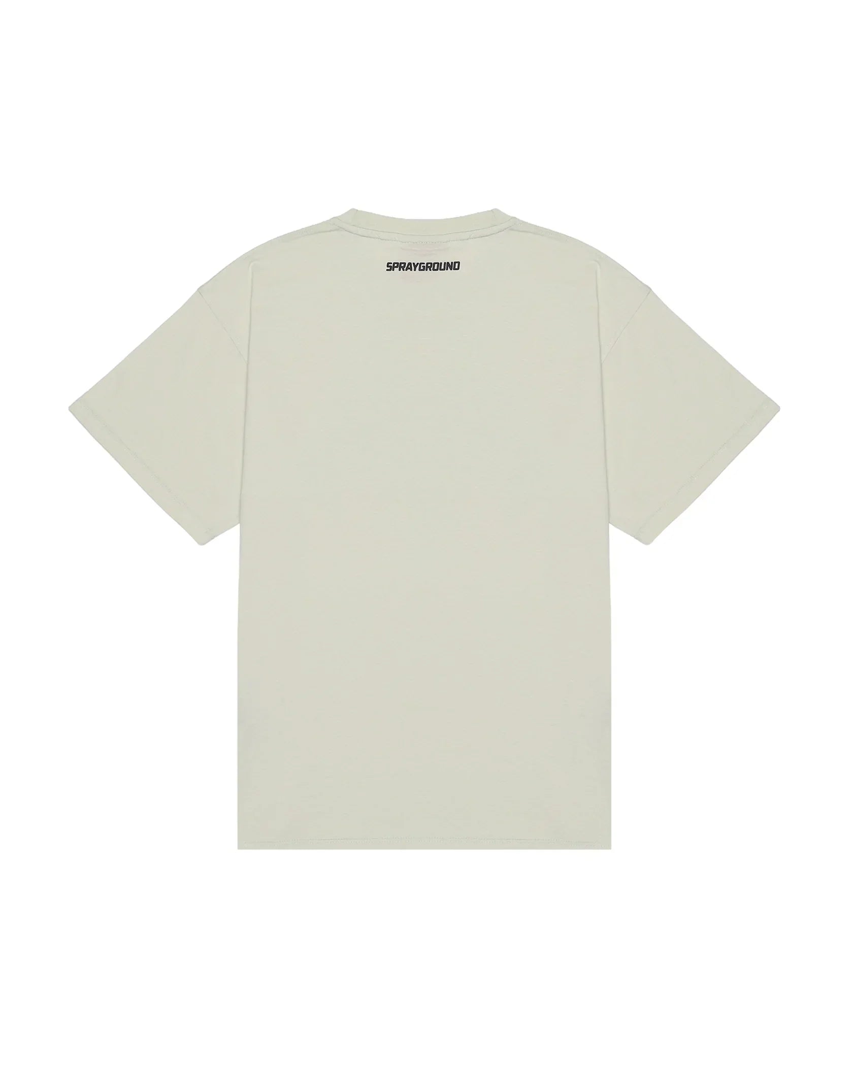 T-shirt uomo beige a maniche corte vista posteriore, logo Sprayground sul colletto
