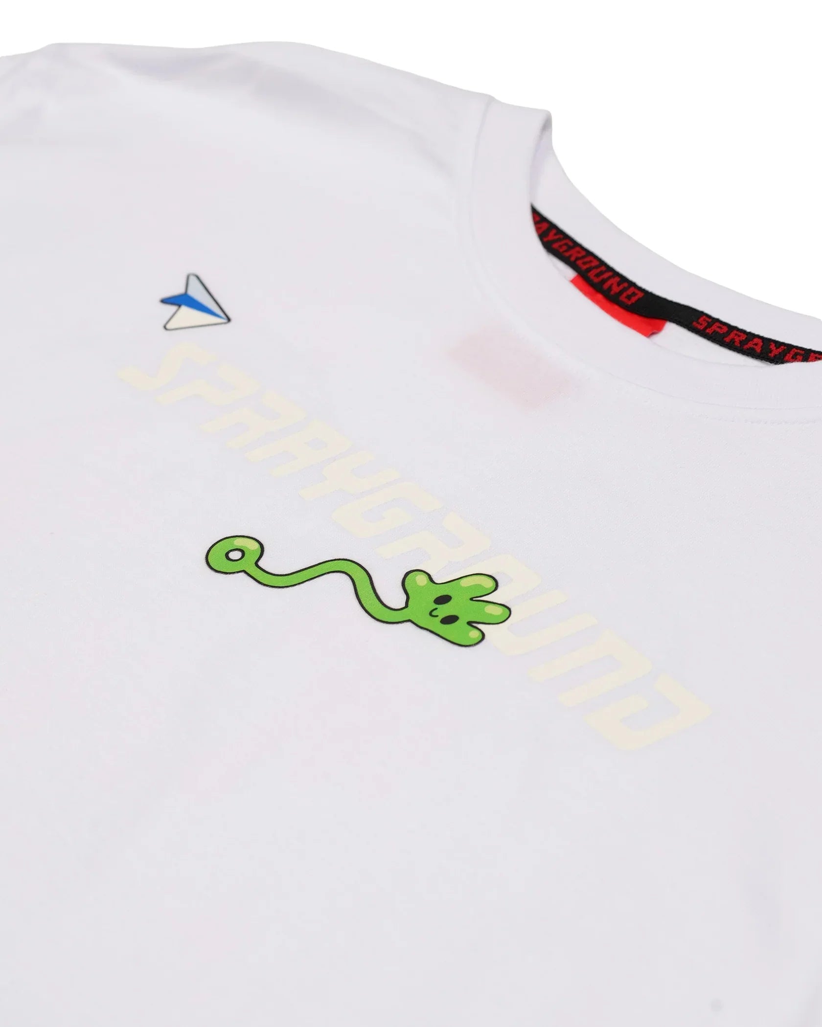 Maglietta bianca uomo con stampa grafica verde e logo frontale, moda streetwear.