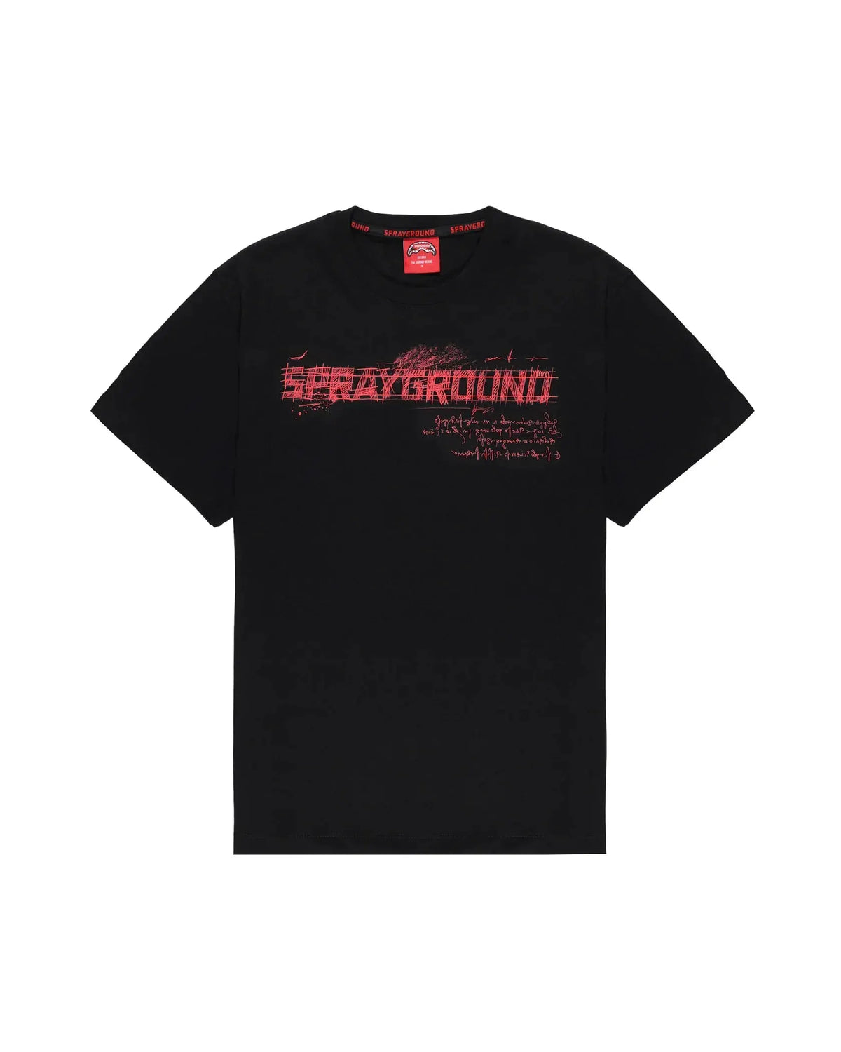 T-shirt nera uomo con scritta rossa Sprayground sul petto, stile casual streetwear