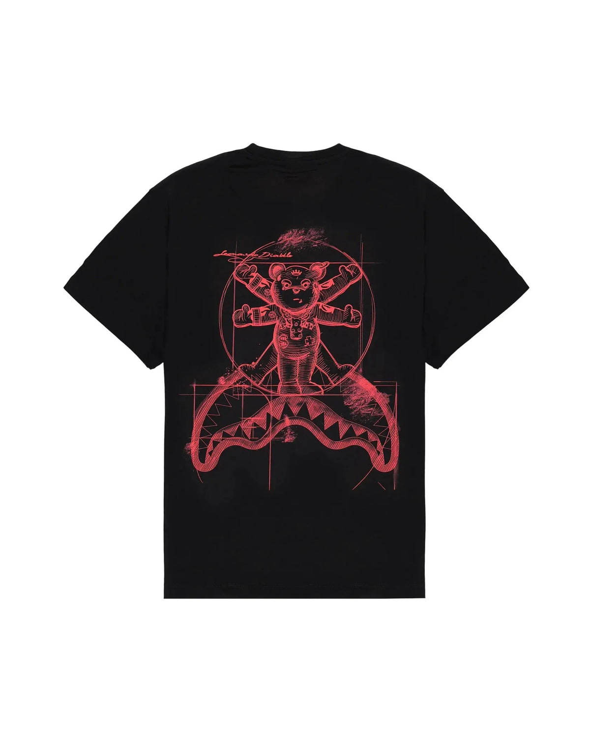 T-shirt nera uomo con stampa artistica rossa grafica, moda streetwear originale