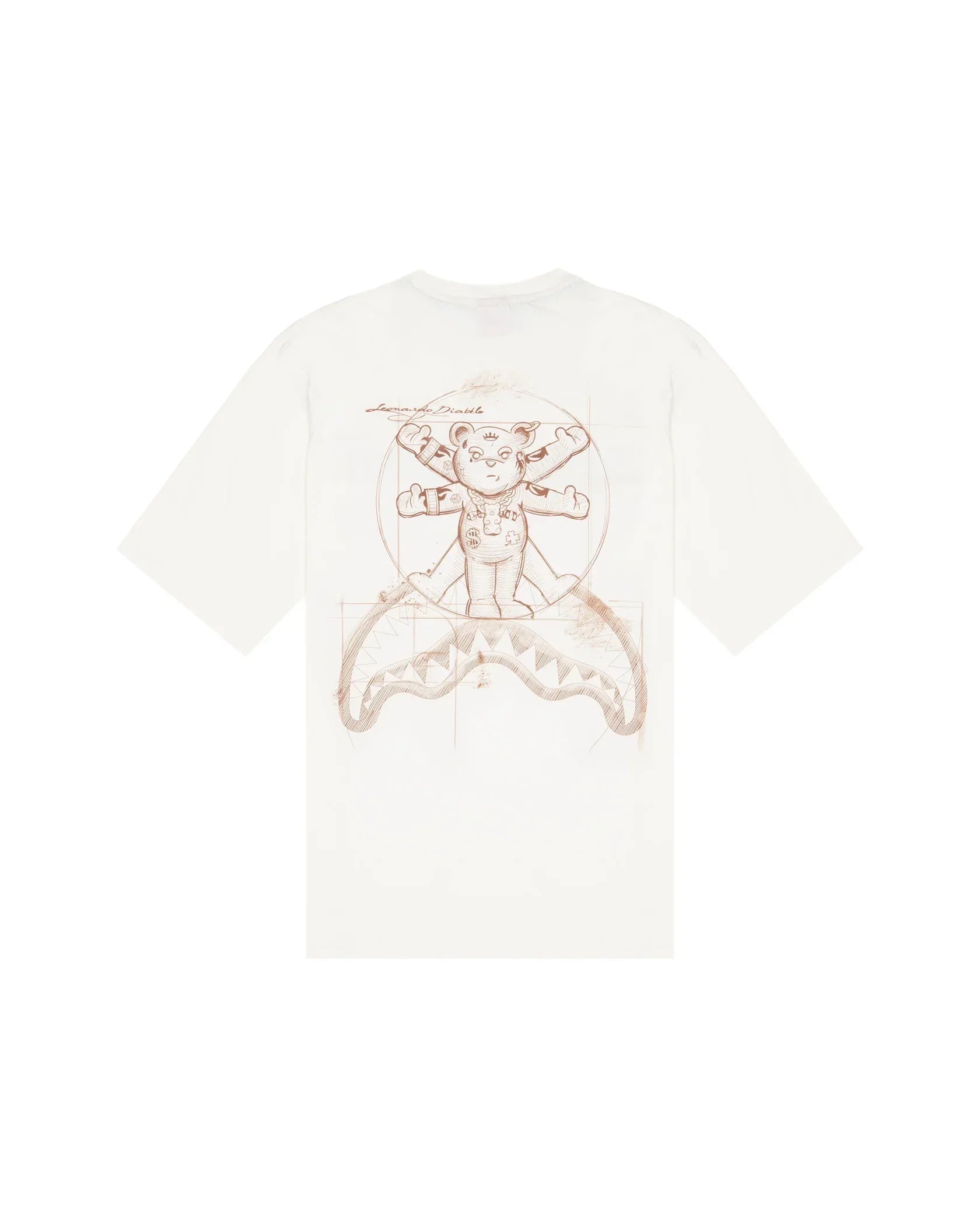 T-shirt bianca uomo con stampa artistica orso in stile Leonardo sul retro