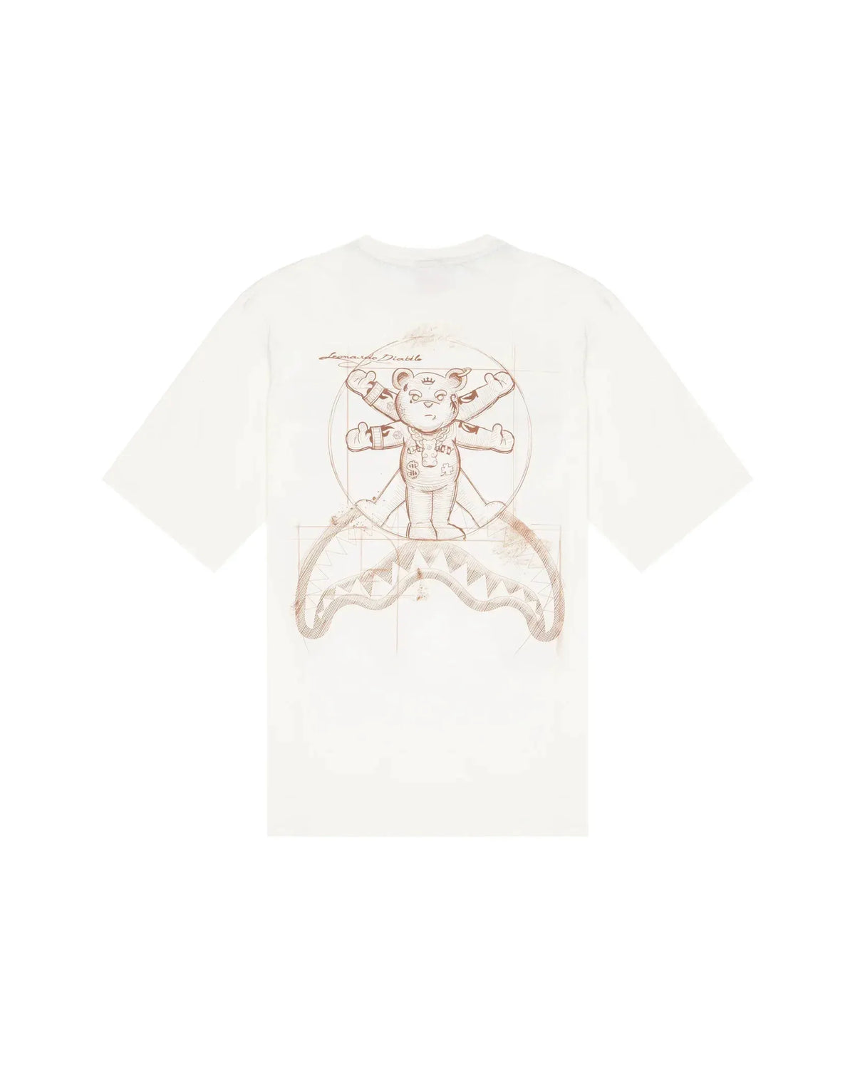 T-shirt bianca uomo con stampa artistica orso in stile Leonardo sul retro