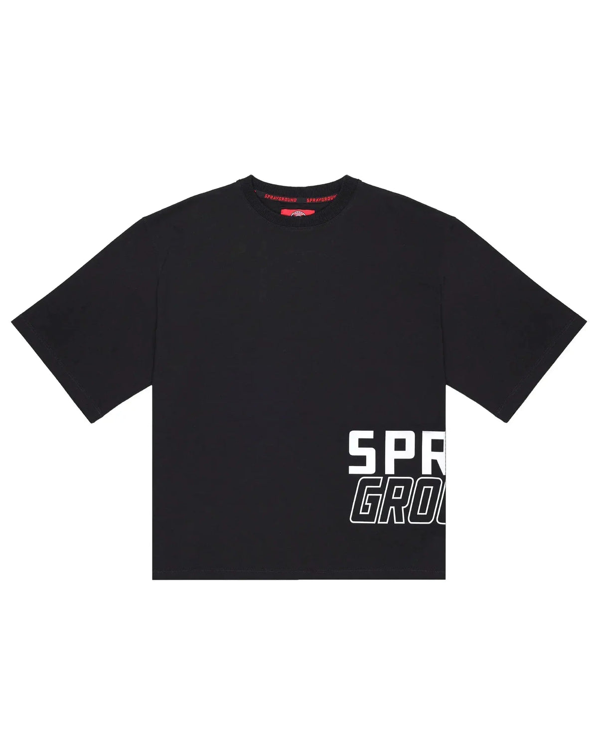 T-shirt nera uomo donna stampa bianca laterale, moda streetwear collezione nuova