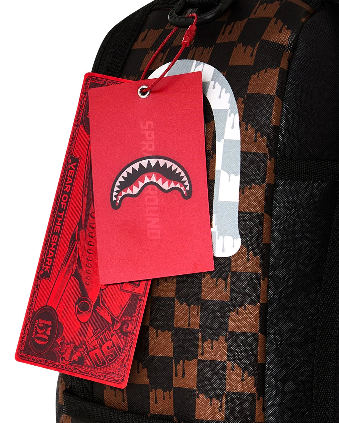 SPRAYGROUND B8552 BACKPACK BROWN AND CREAM DRIP CHECK SHARK BACKPACK