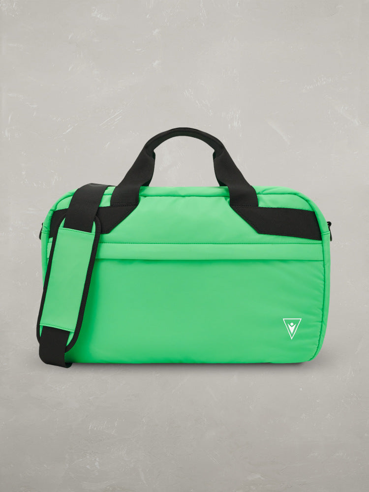 Borsa tracolla uomo verde fluo, imbottita, con cinturino nero e logo bianco frontale