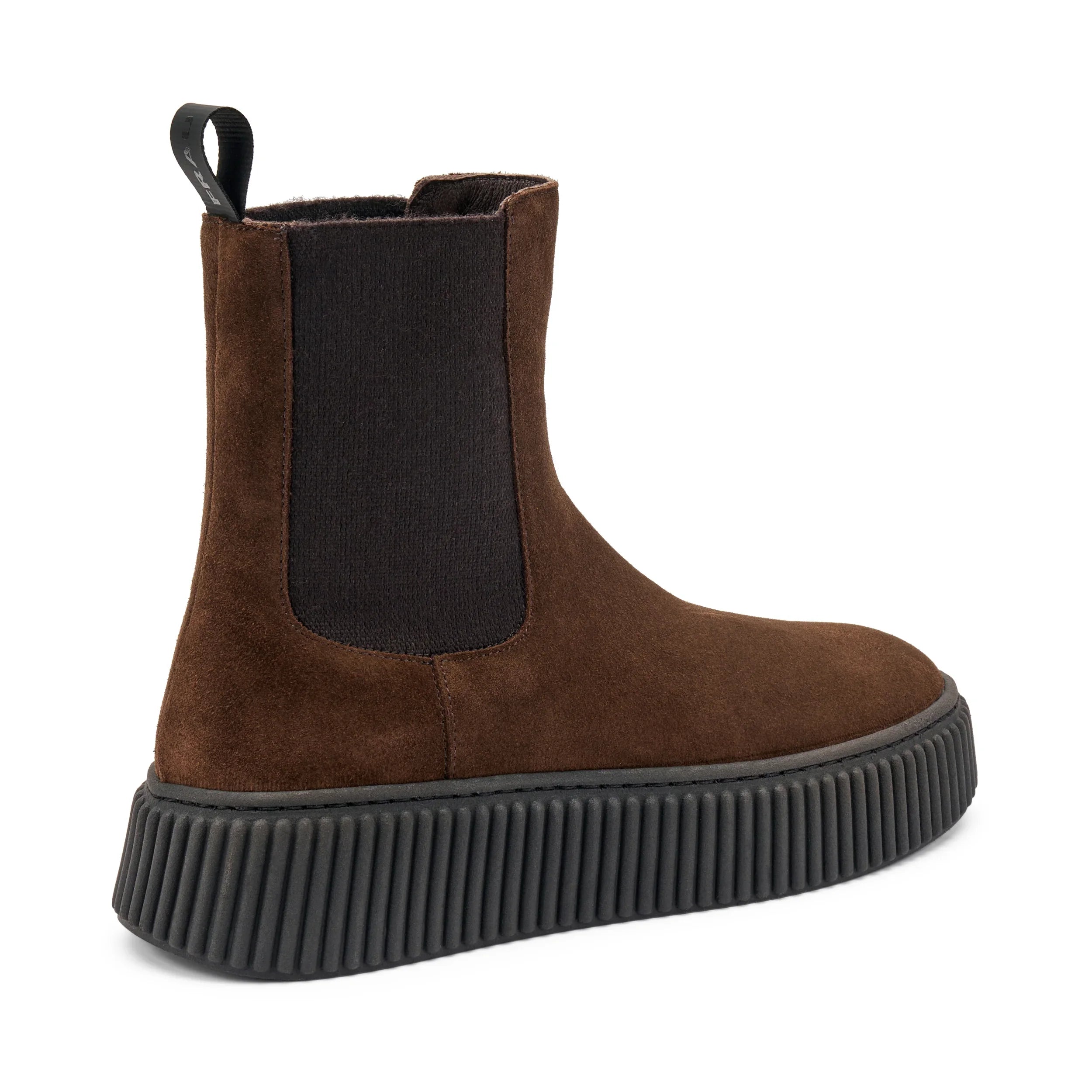 Stivaletto donna in camoscio marrone con elastico laterale e suola alta nera