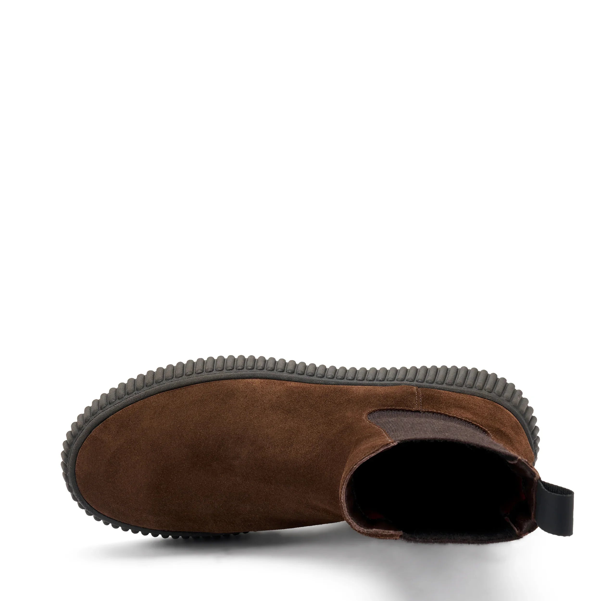 Stivaletto donna in camoscio marrone con elastico laterale e suola in gomma nera