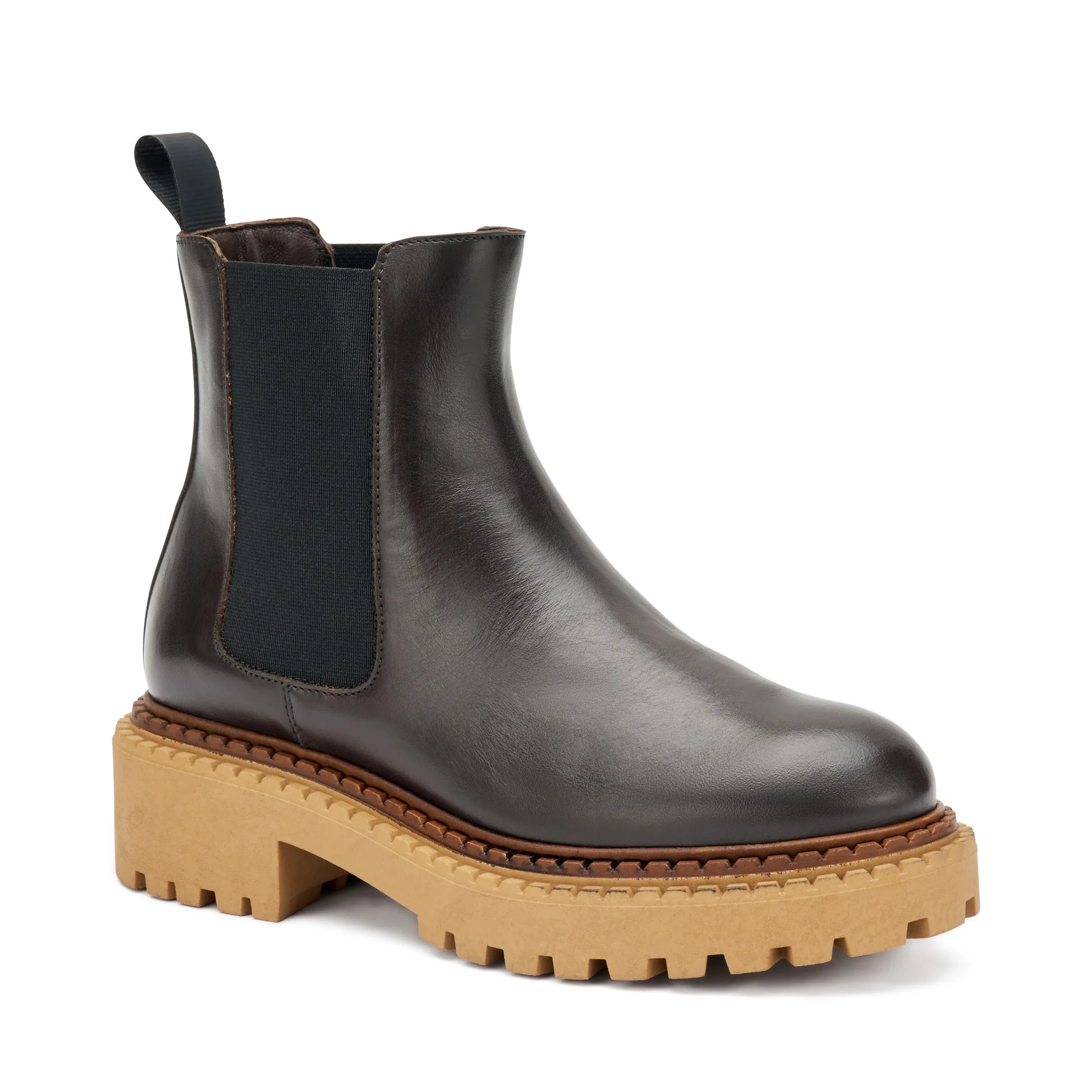 Stivaletto Chelsea donna in pelle marrone con suola carrarmato beige