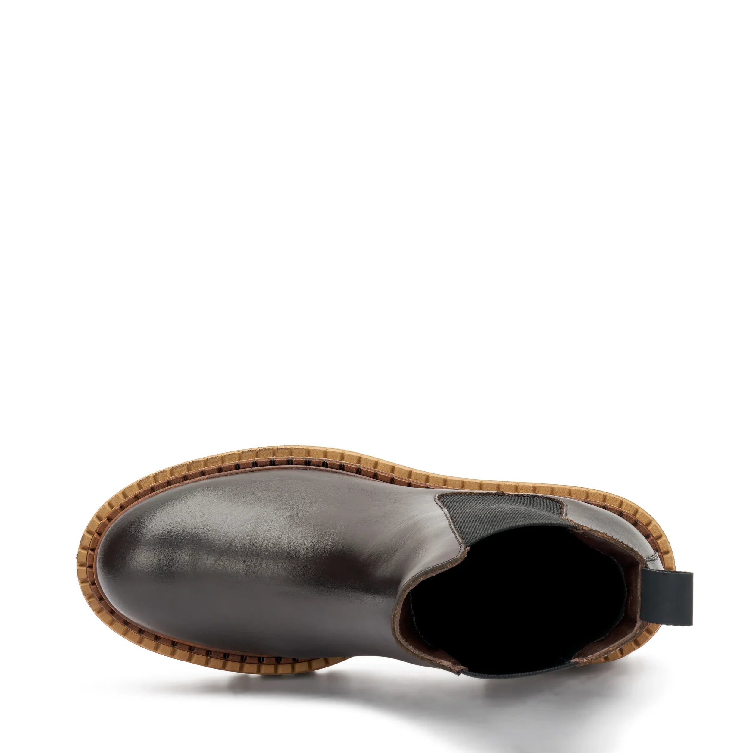 Stivaletto Chelsea donna in pelle marrone con suola carrarmato vista dall'alto