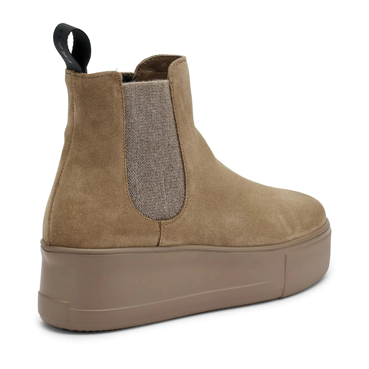 Stivaletto donna beige in pelle scamosciata con suola alta e inserto elastico laterale