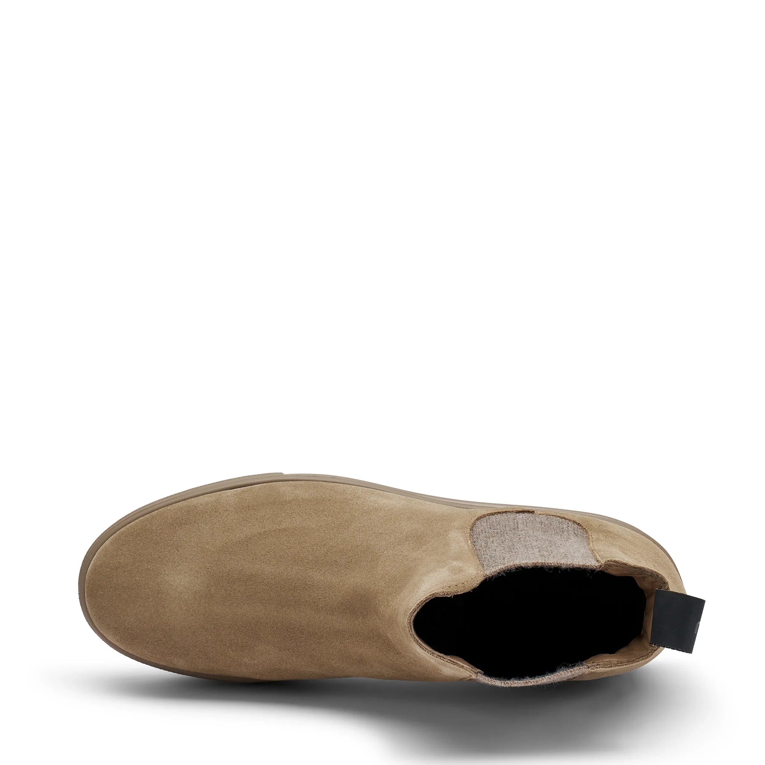 Stivaletto donna beige in suede vista dall'alto, design minimal ed elegante