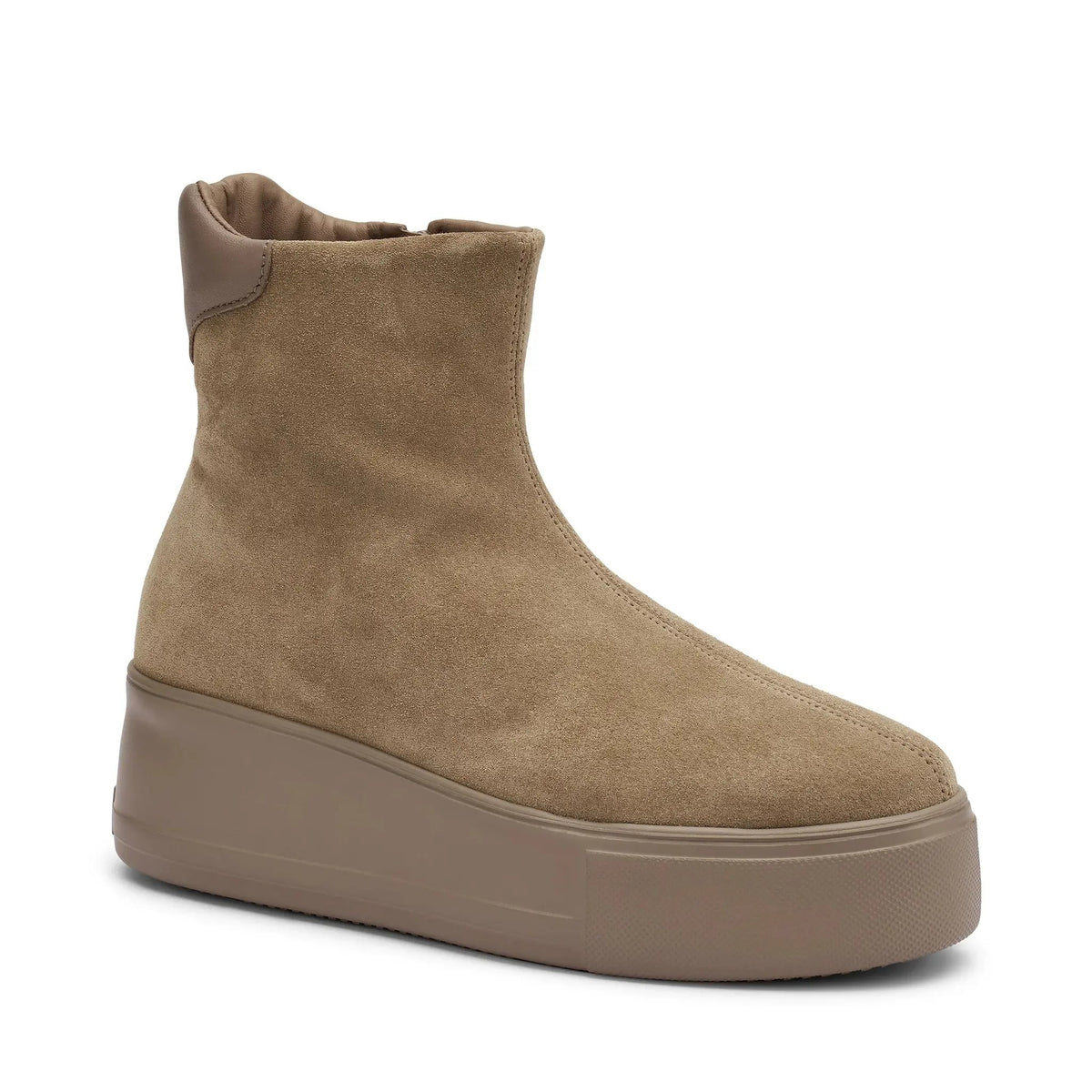 Stivaletto donna beige in suede con suola platform marrone, stile casual elegante