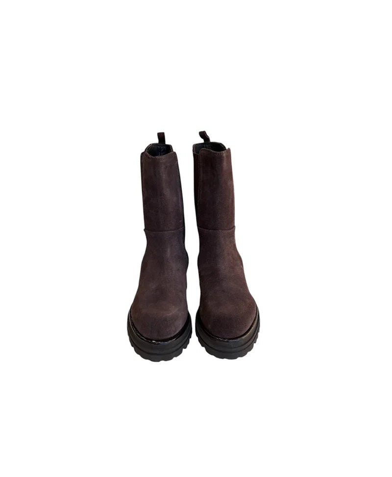 Stivaletti donna in camoscio marrone con suola chunky, moda autunno inverno