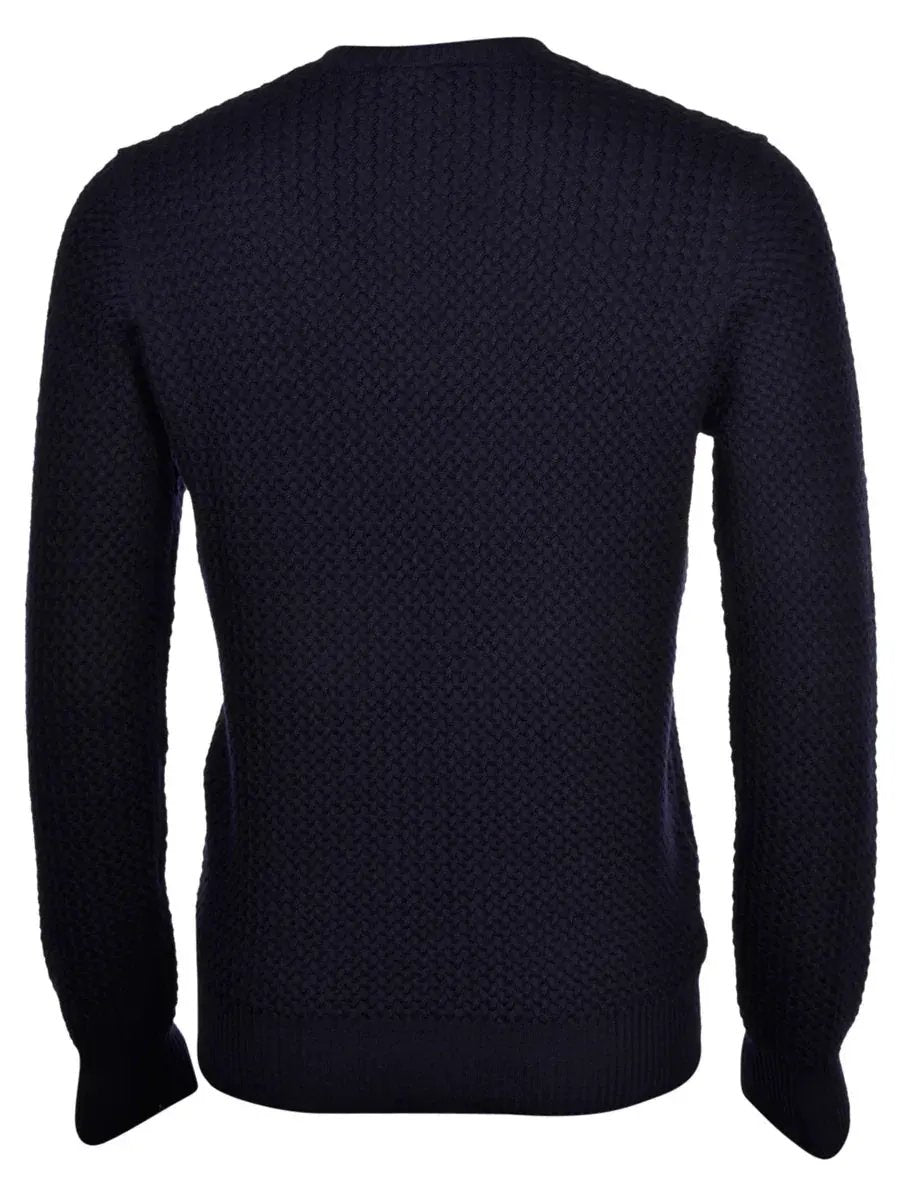 Maglione uomo blu scuro a maglia intrecciata, manica lunga, stile elegante casual