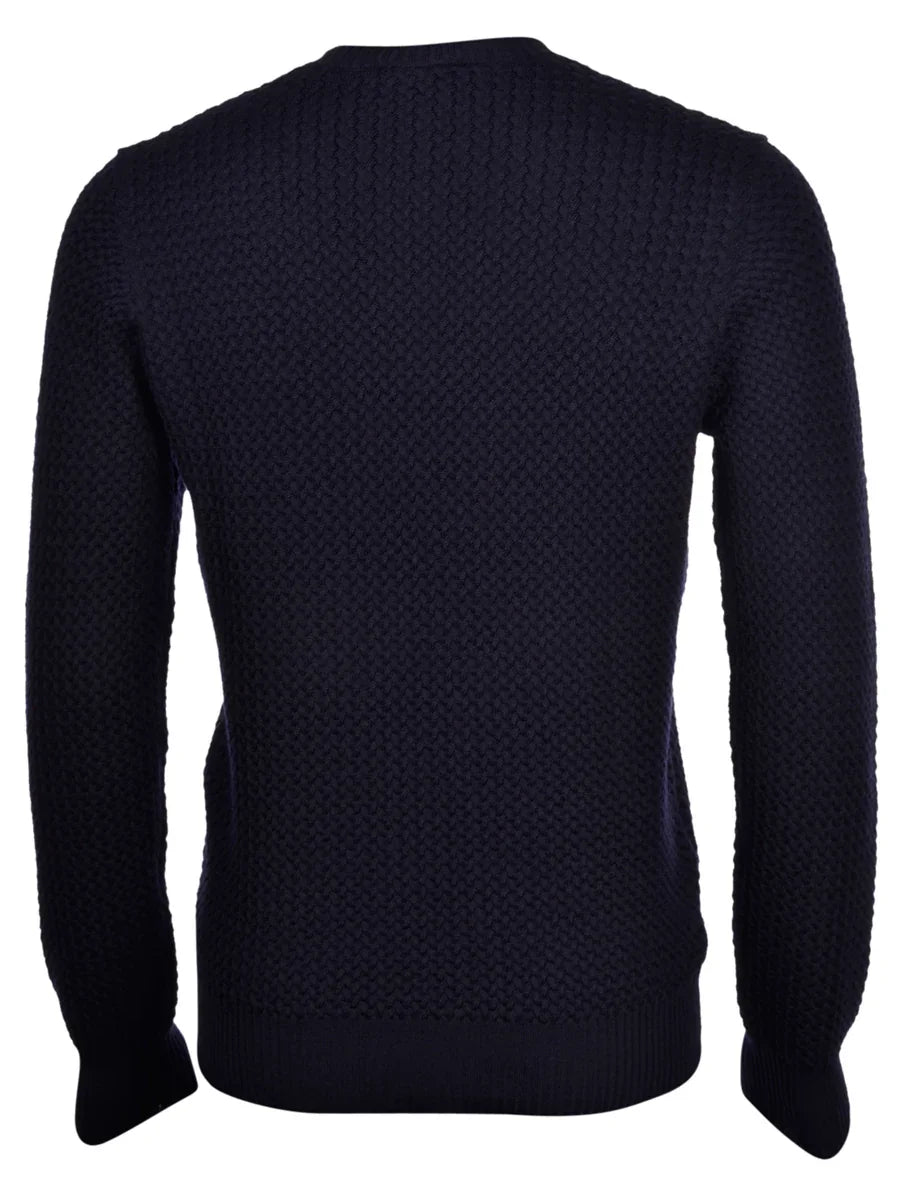 Maglione uomo blu scuro a maglia intrecciata, manica lunga, stile elegante casual