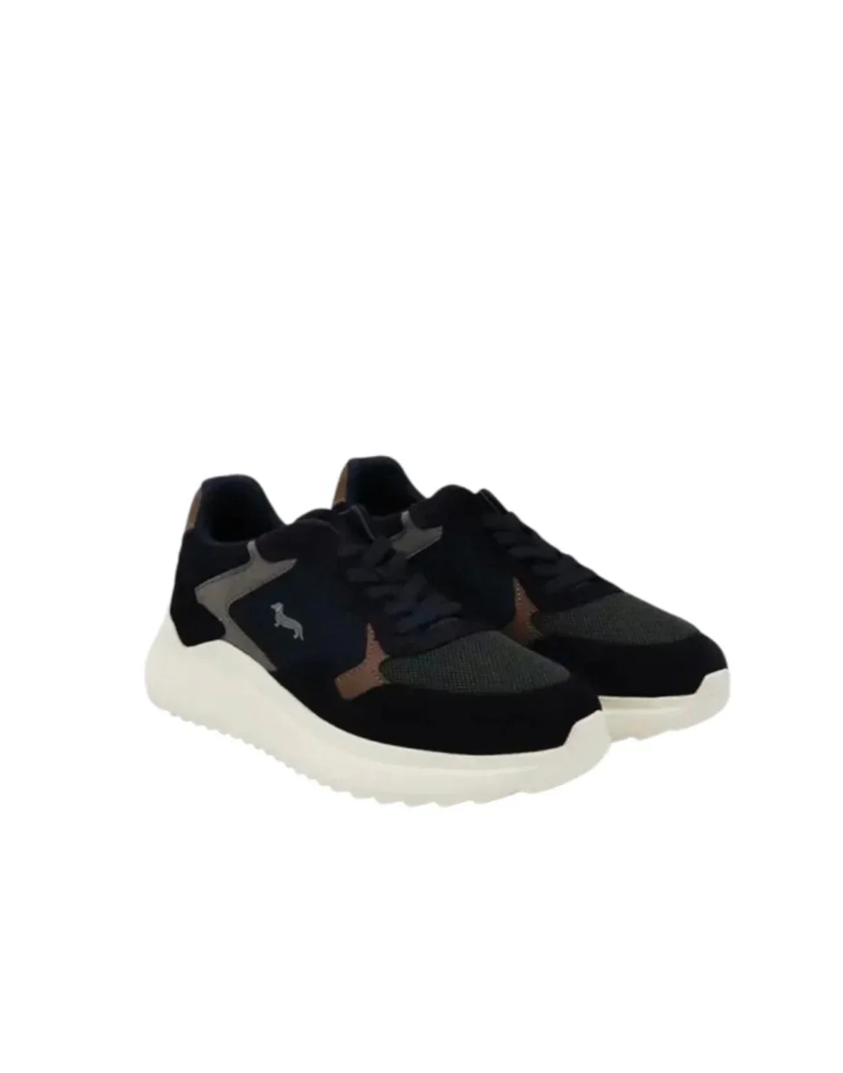Sneakers uomo blu e grigio suola bianca in camoscio e tessuto, stile casual moderno