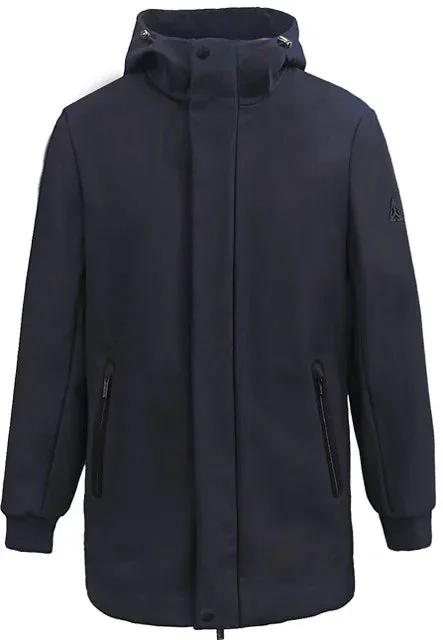 Giubbotto blu da uomo con cappuccio, zip frontali e polsini elasticizzati, stile casual