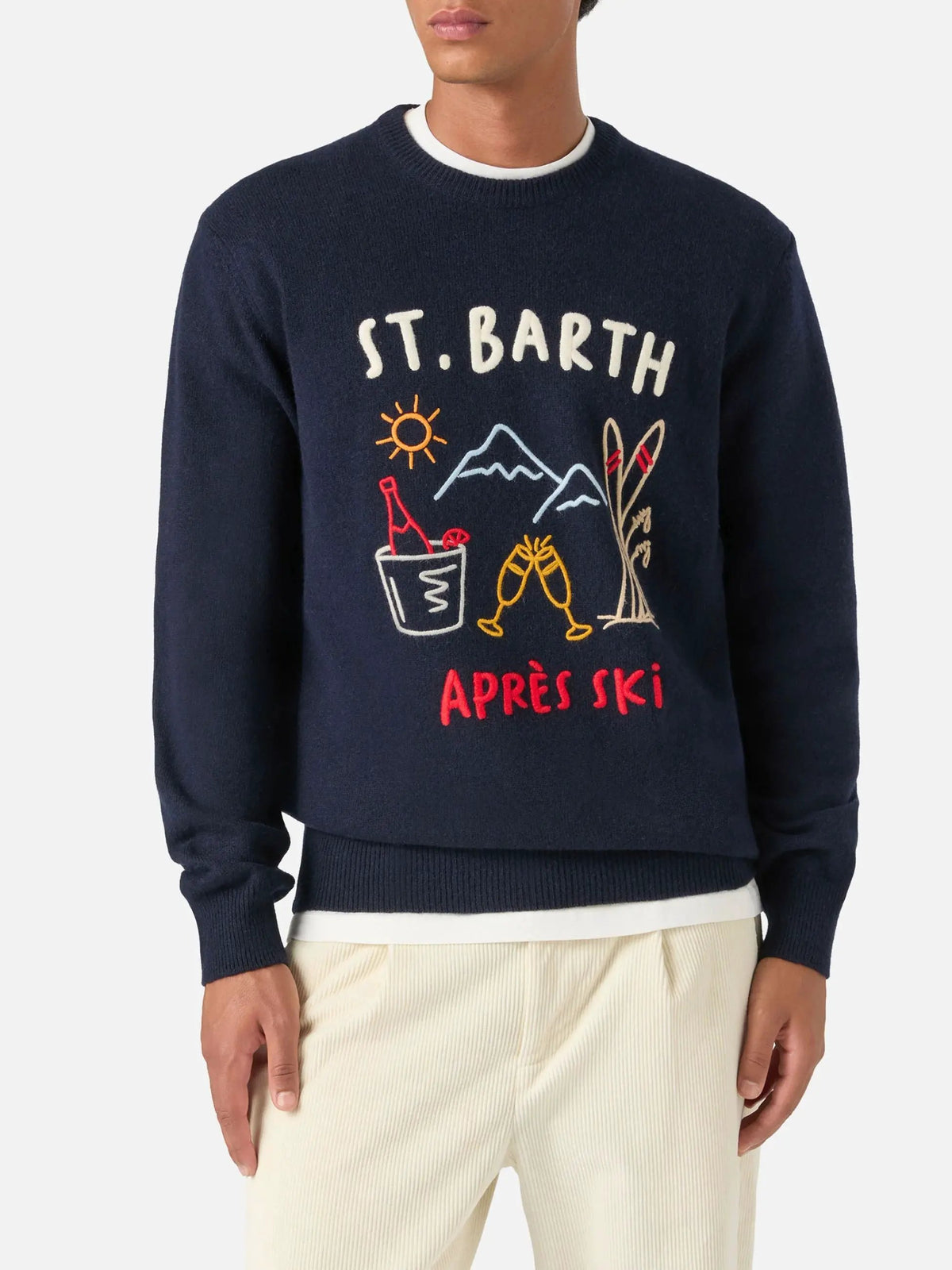 Maglia Heron MC2 Saint Barth Blu con ricamo Après Ski - Vista Frontale