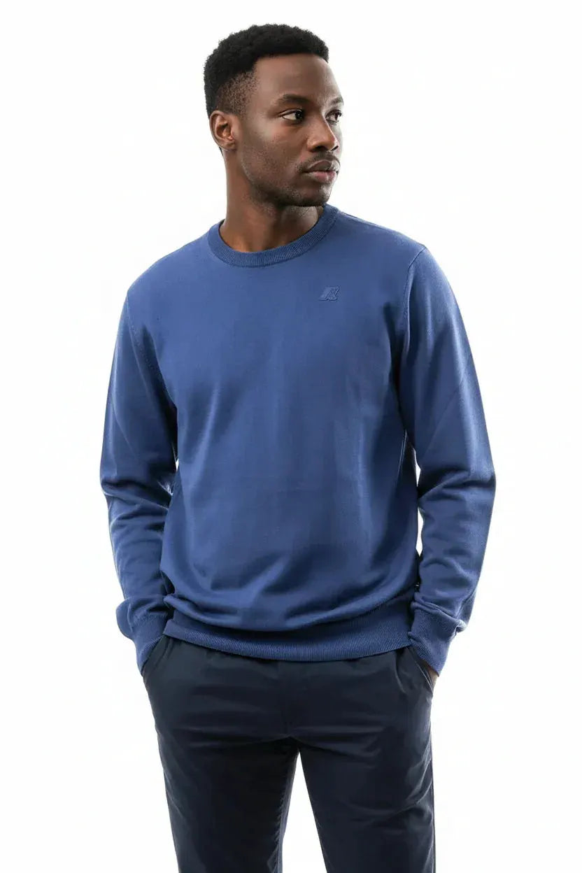 Maglione uomo blu in cotone, stile casual elegante, abbigliamento uomo alta qualità