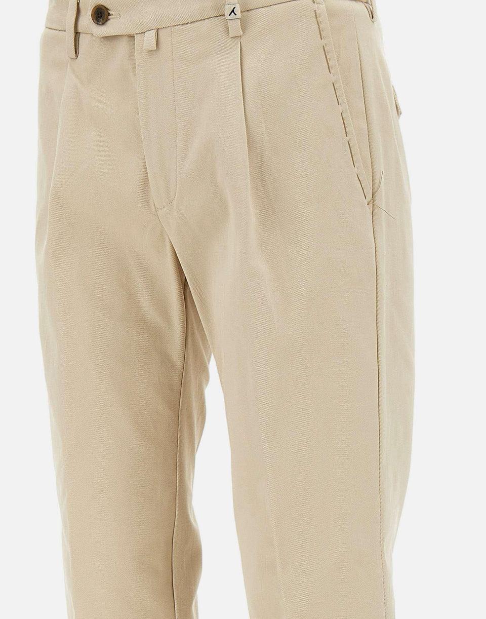 Pantaloni uomo beige eleganti in cotone, piega frontale, stile classico, tasche laterali