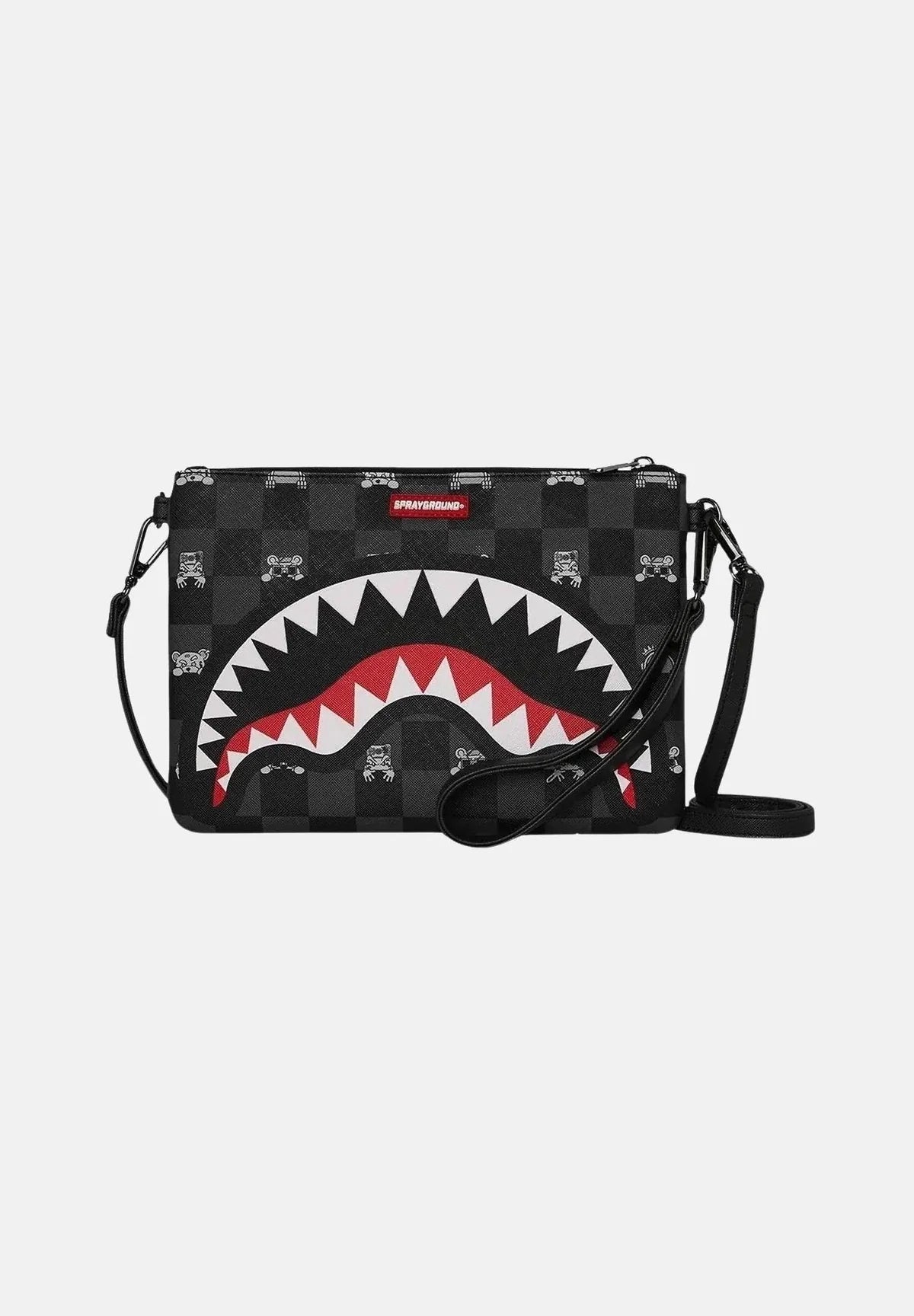 SPRAYGROUND B8915 CLUTCH GRAY PEEKING CHARACTER CHECK CROSSOVER CLUTCH